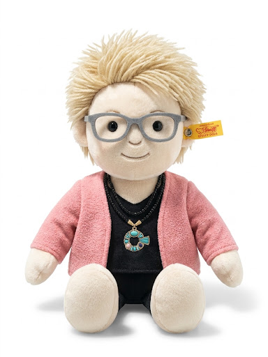 Steiff Bespoke 3D Porträt Puppe Dr. Eleonore V. mit Mohair-Haar, Strickjacke und vergoldetem Knopf im Ohr